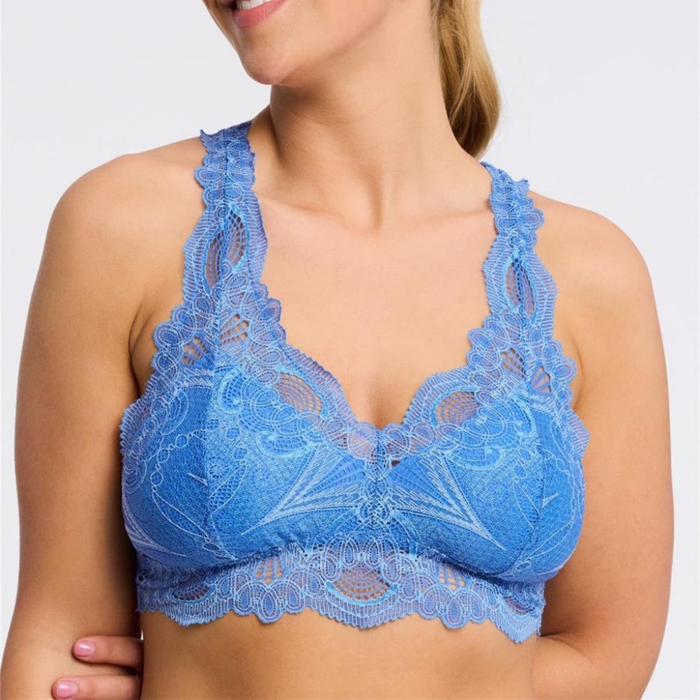 NEW Fleur't Belle Époque Full Lace T-Back Wire-free Bralette 612F Marina Blue